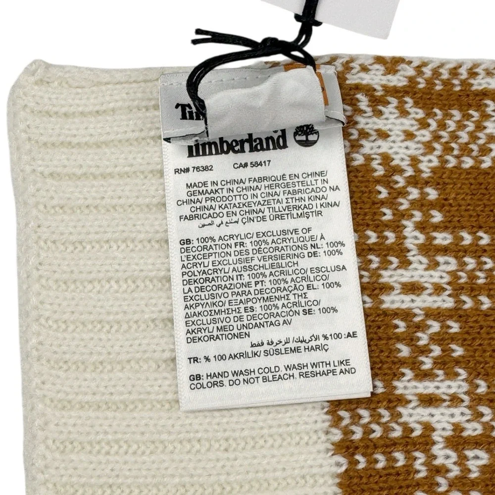 Timberland Buffalo Plaid Knit Scarf Wheat Tan Cream Chunky Unisex‎ OS NWT $60